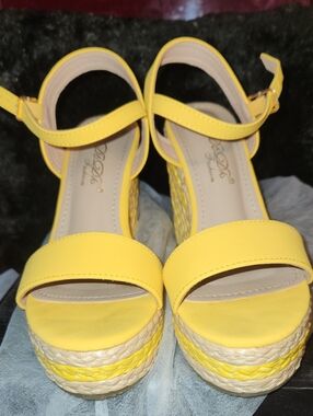 DbDk Fashion Bright Yellow Braided Platform Wedge Sandals